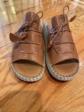 Spring Step Brown Open-Toe Perforated Leather Sandals